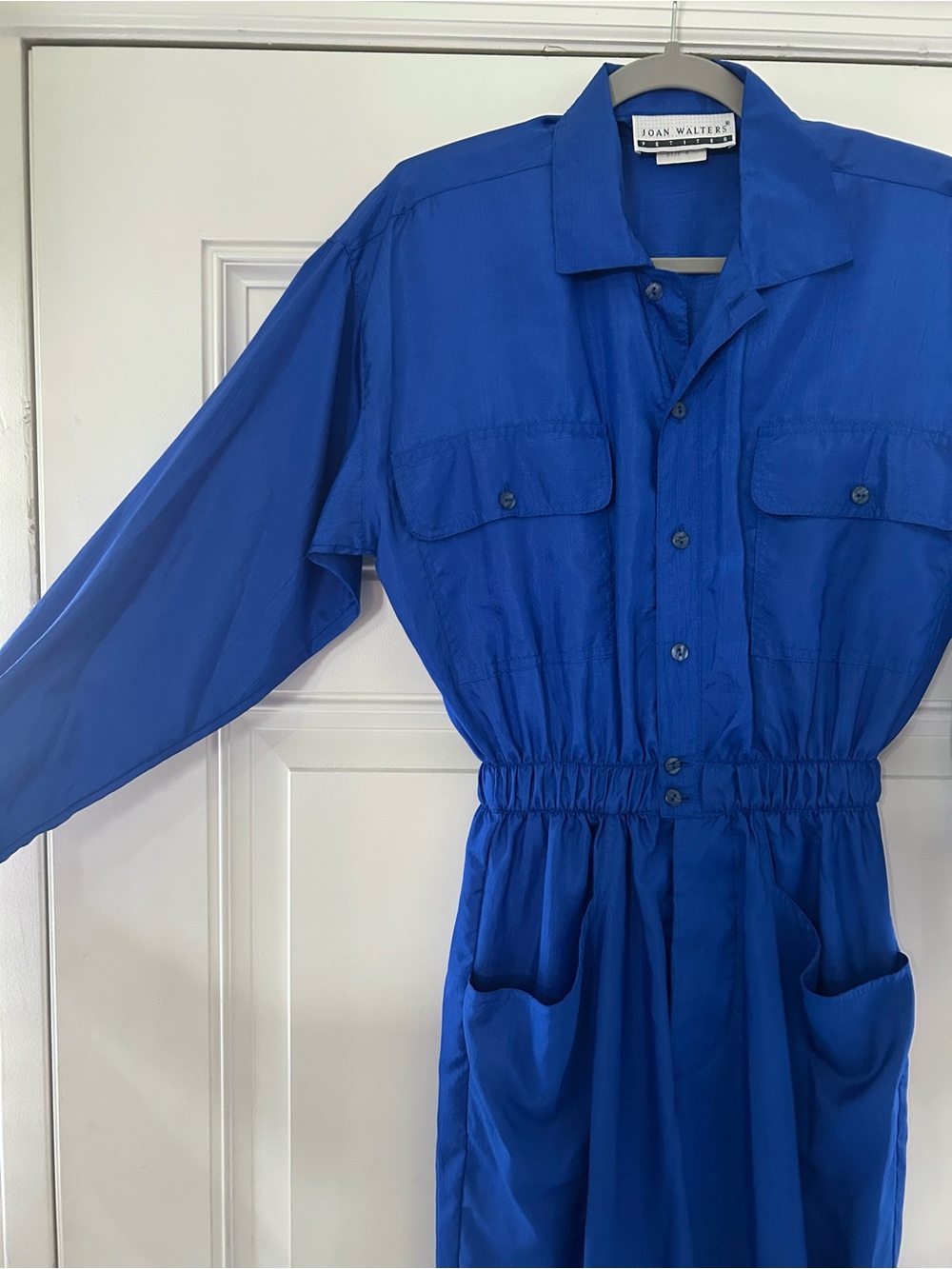 Vintage 80s Joan Walters Royal Blue One Piece Parachute Windbreaker Jumpsuit 4P - Picture 2 of 10